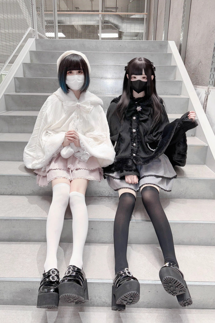 Rabbit Ears Hooded Single Breasted Bowknot Sweet Lolita Cloak Coat 2 Colors - Product - 2
