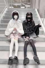 Rabbit Ears Hooded Single Breasted Bowknot Sweet Lolita Cloak Coat 2 Colors - Product - 2