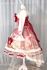 Red [Happy New Year] Printed Ruffled Bow Lace Classic Chinese Style Gorgeous Lolita Jsk Dress - Product - 10