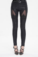 Black Floral Embroidered Mesh Splice Women's Gothic Leggings - Black - 1