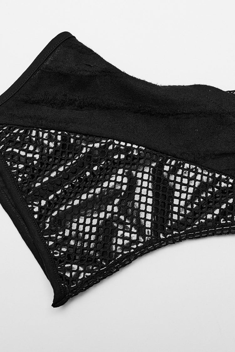 Black Stitching Irregular Mesh Buckle Women's Punk Leg Warmer with Garter - Product - 8