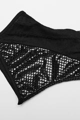 Black Stitching Irregular Mesh Buckle Women's Punk Leg Warmer with Garter - Product - 8
