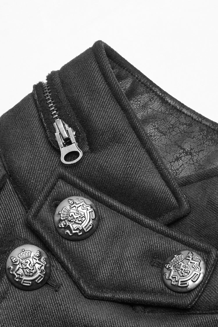 Black Long Sleeves Double-breasted Men's Gothic Military Long Coat - Product - 7