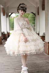 Apricot [Miao Girl] Multi-Layered Ruffle Bowknot Sweet Princess Lolita Chiffon Skirt Set - Product - 6