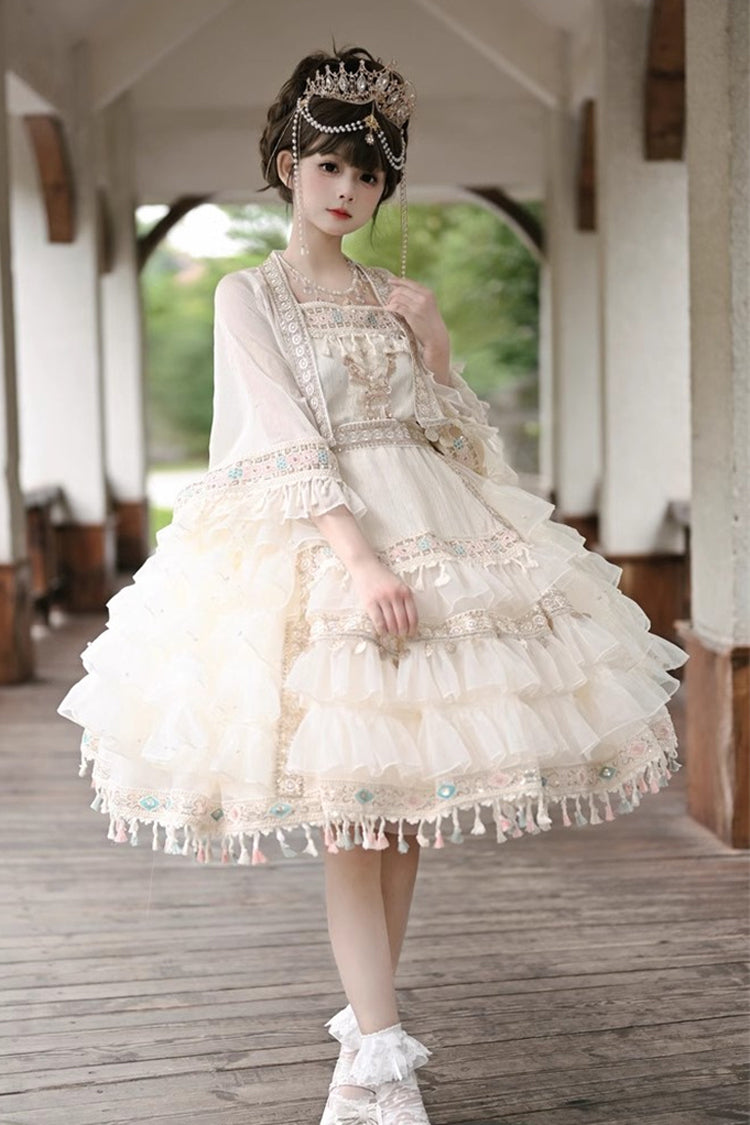 Apricot [Miao Girl] Multi-Layered Ruffle Bowknot Sweet Princess Lolita Chiffon Skirt Set - Product - 6