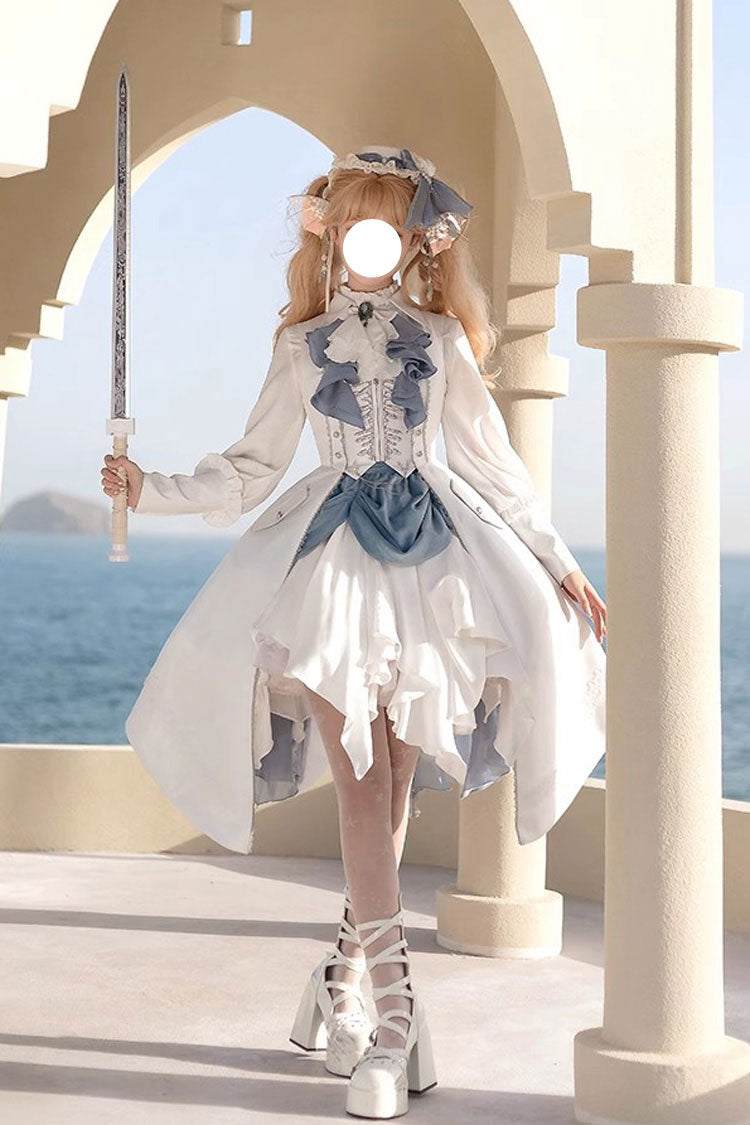 White Mermaid Bone Embroidery Ouji Fashion Handsome Lolita Skirt - White - 1