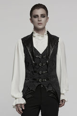 Black Lapel V-neck Sleeveless Jacquard Buckle Men's Gothic Vest - Black - 1
