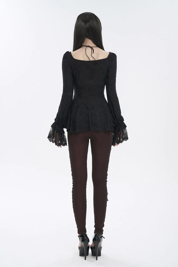 Black Ruffled Lace Splice Women's Gothic Shirt - Product - 6