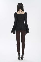 Black Ruffled Lace Splice Women's Gothic Shirt - Product - 6