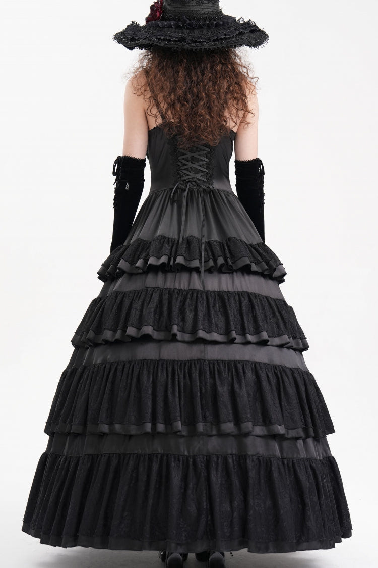 Black Multi-Layered Ruffle Lace-Up Mesh Women's Gothic Dress - Product - 4