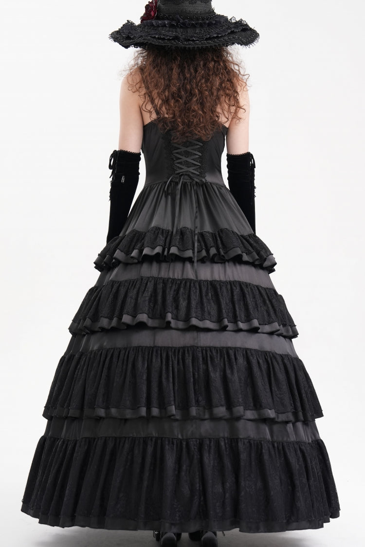 Black Multi-Layered Ruffle Lace-Up Mesh Women's Gothic Dress - Product - 4