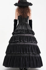 Black Multi-Layered Ruffle Lace-Up Mesh Women's Gothic Dress - Product - 4