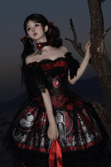 Red [Dark Moon Corridor] Print Embroidery Gothic Lolita Dress Skirt - Product - 4