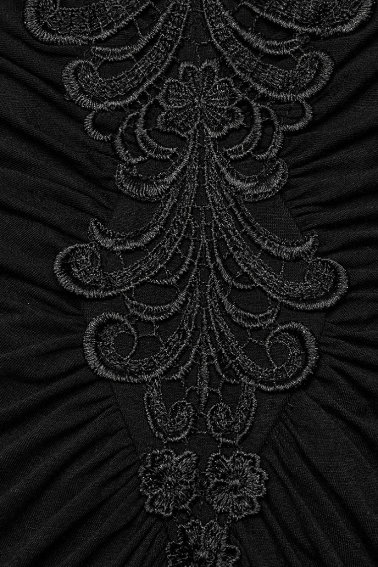 Black V Collar Long Sleeves Floral Embroidery Women's Gothic Dress - Product - 5