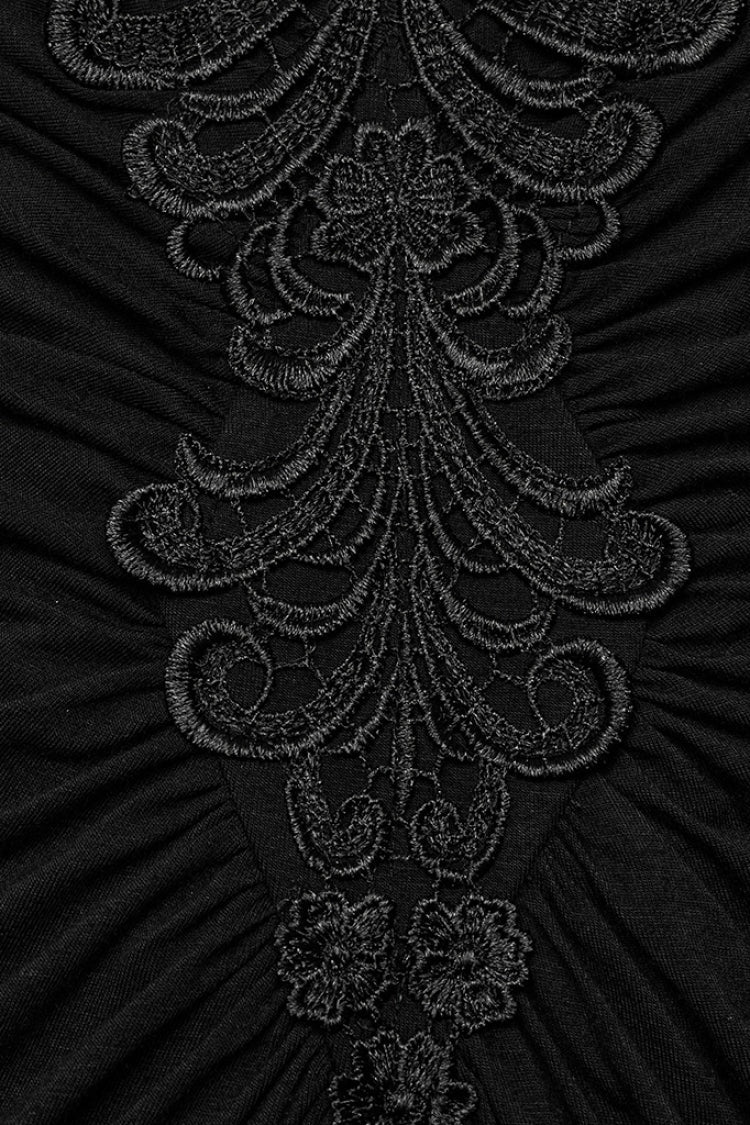 Black V Collar Long Sleeves Floral Embroidery Women's Gothic Dress - Product - 5