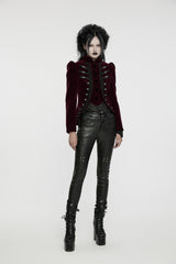 Red Stand Collar Long Sleeves Women's Gothic Swallowtail Coat - Product - 4