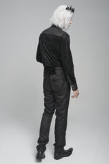 Black Lapel Collar Long Sleeves Print Embroidery Lace-Up Men's Gothic Blouse - Product - 9