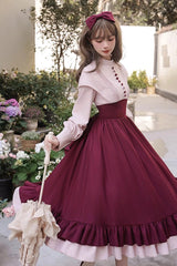 Rose Embroidery Long Sleeves Ruffle Bowknot Fake Two Pieces Elegant Lolita Dress 2 Colors - Product - 16
