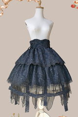 Black [Apprentice Witch] Double-Layered Ruffle Lace Gothic Lolita Skirt - Product - 13