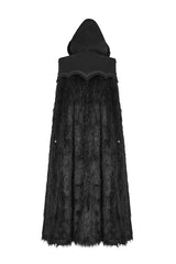 Black Hooded Long Fur Mens Gothic Cloak - Product - 6