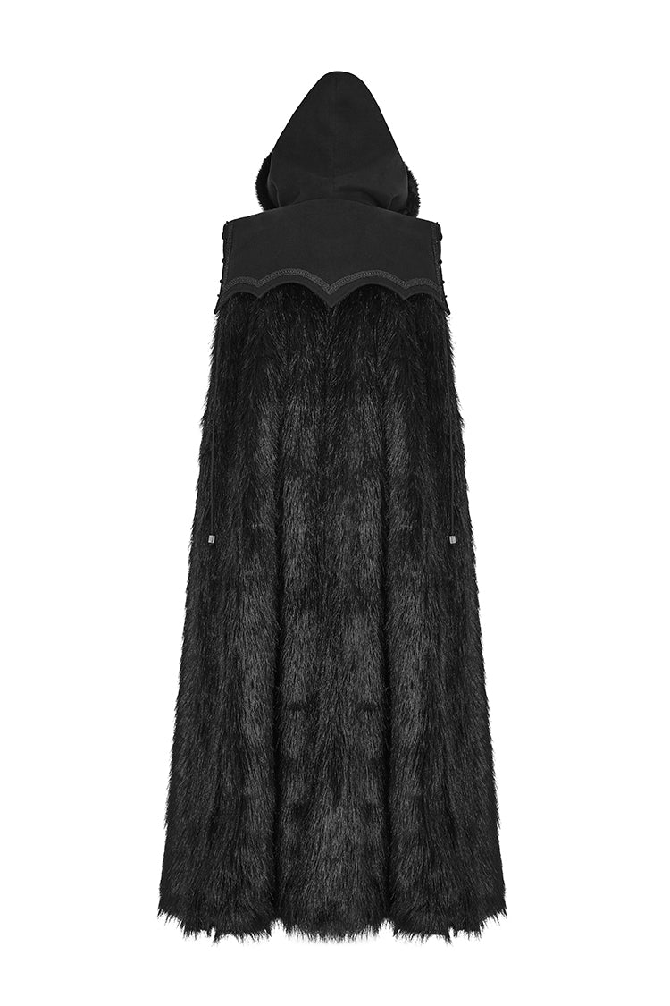 Black Hooded Long Fur Mens Gothic Cloak - Product - 6
