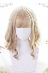 Golden Air-Bangs Short Curly Hair Sweet Lolita Wigs - Gold - 1