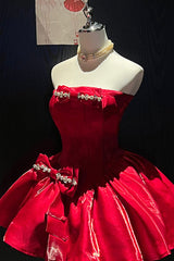 Fragrance Miss Bowknot Sweet Gorgeous Lolita Strapless Dress 2 Colors - Red - 9