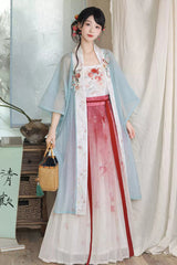 Multi-Color [Lychee Blossom Shoot] Half Sleeves Printed Embroidered Women's Sweet Hanfu Set - Multi-Color - 1