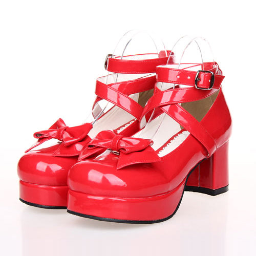 Bowknot Princess Round-toe Lolita High Heel Shoes - Red - 2