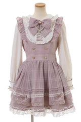 Jirai Kei Long Sleeves Print Ruffle Bowknot Lace-Up Dress 3 Colors - Pink - 4