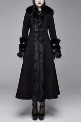 Black Gothic Double Faced Woolen Hooded Long Sexy Women Coat - Black - 1