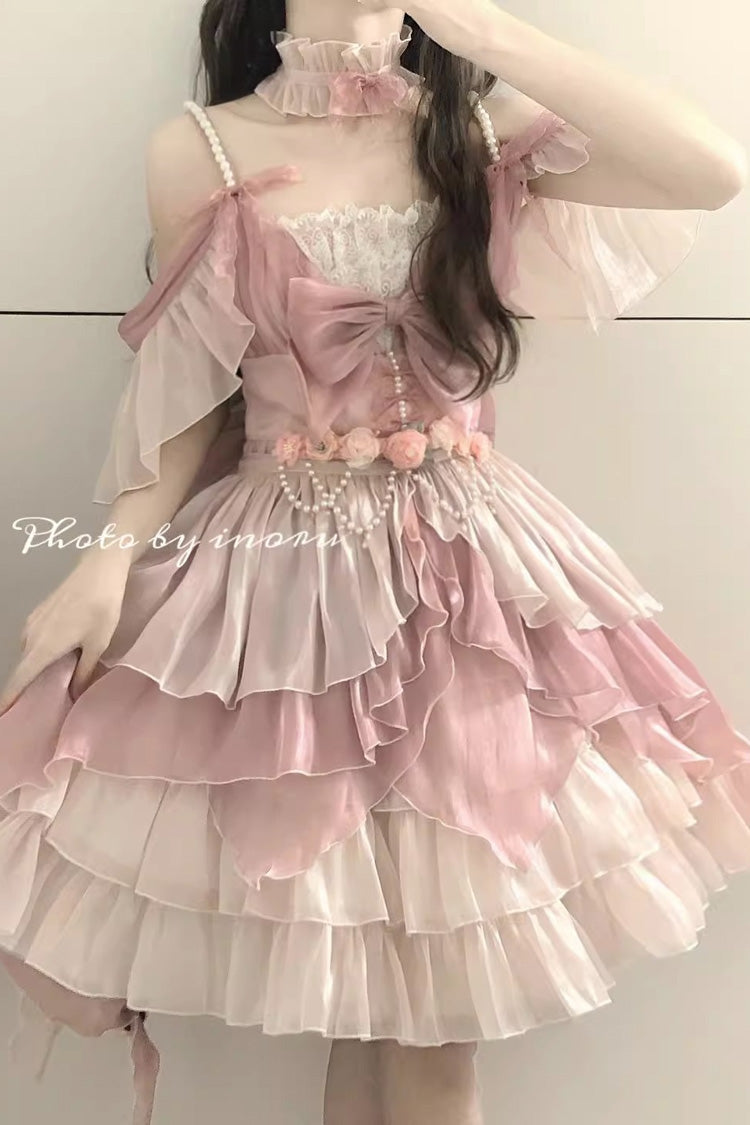 Pink Multi-layer Ruffle Hanayome Bowknot Sweet Elegant Princess Gorgeous Lolita Jsk Dress - Product - 10