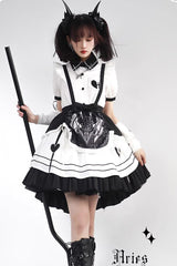White/Black Ruffle British Style Maid Gothic Lolita Strap Dress - Product - 4