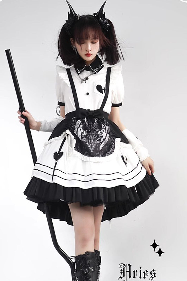 White/Black Ruffle British Style Maid Gothic Lolita Strap Dress - Product - 4