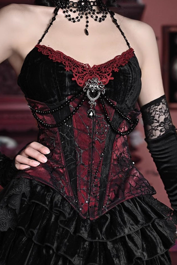 Black/Red Duchess Rococo Fishbone Girdle Multi-layer Ruffle Gothic Lolita Skirt - Product - 11
