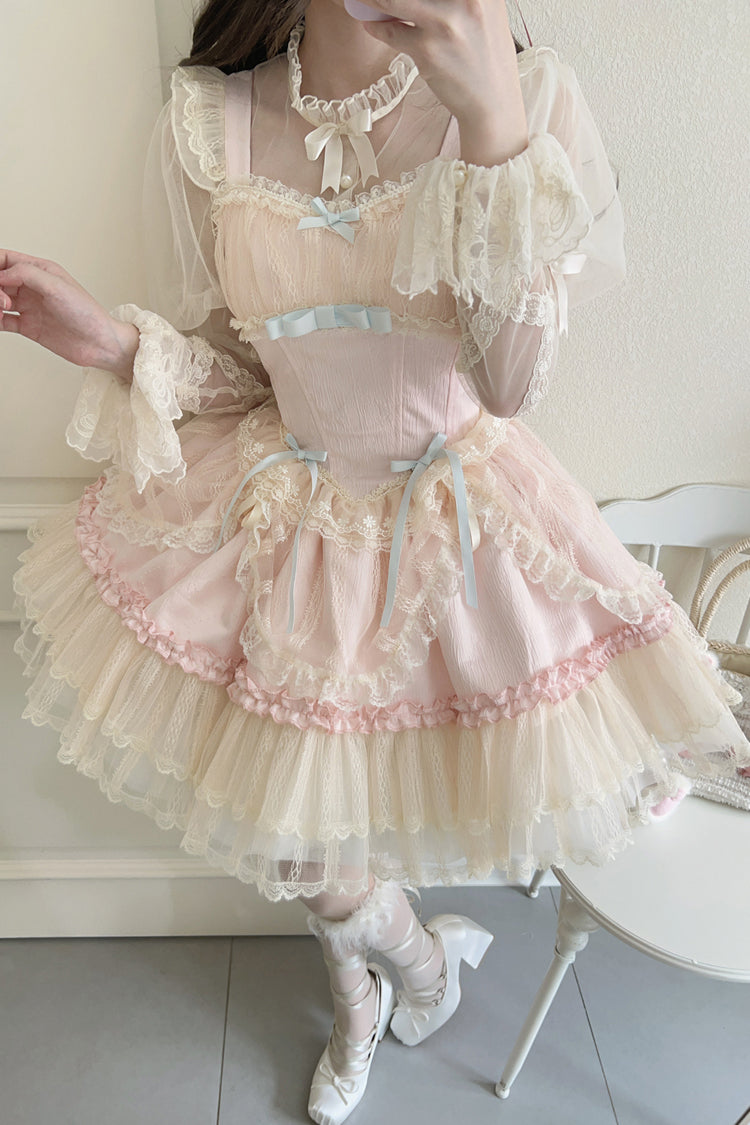 [Flower Season] Bowknot Lace Sweet Ballet Lolita Jsk Dress 4 Colors - Product - 14