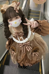 Bear Long Sleeves High Waisted Ruffle Bowknot Sweet Lolita Dress 3 Colors - Product - 7