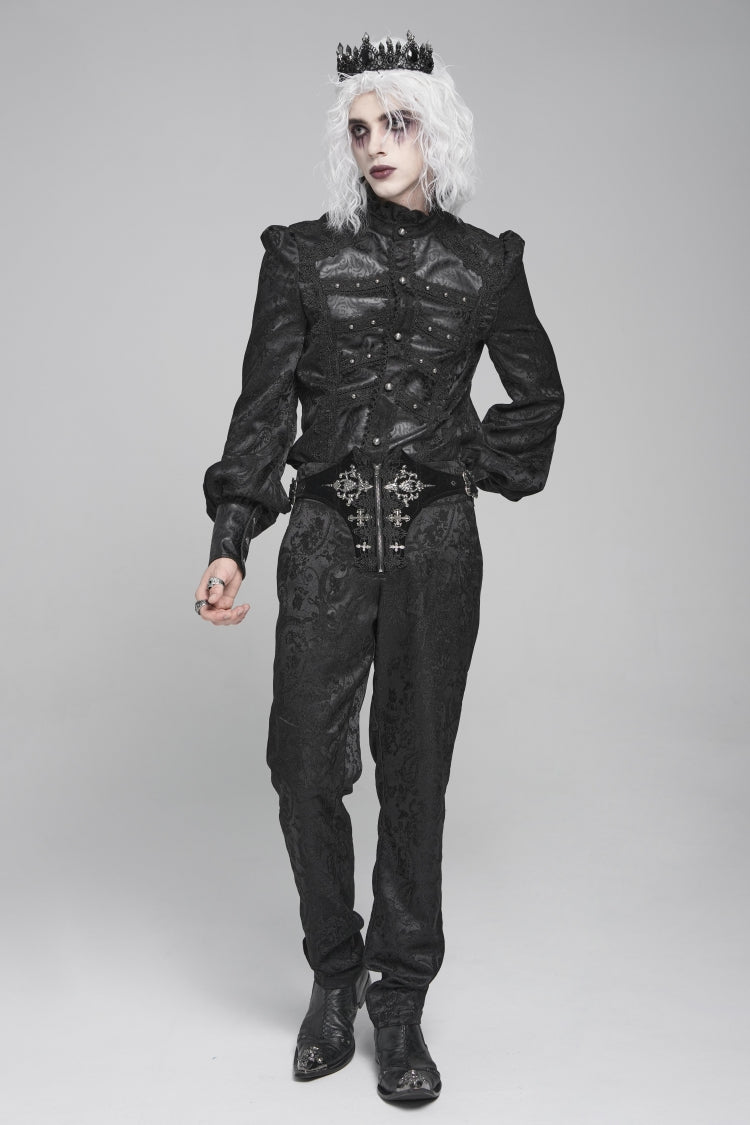 Black Printed Lace-Up Buckled Zippered Men's Gothic Pants - Product - 10