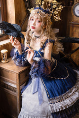 Blue Gorgeous Starry Sky Bowknot Pearl Chain Decoration Multi-Layer Ruffled Sweet Lolita JSK Tiered Dress - Product - 7