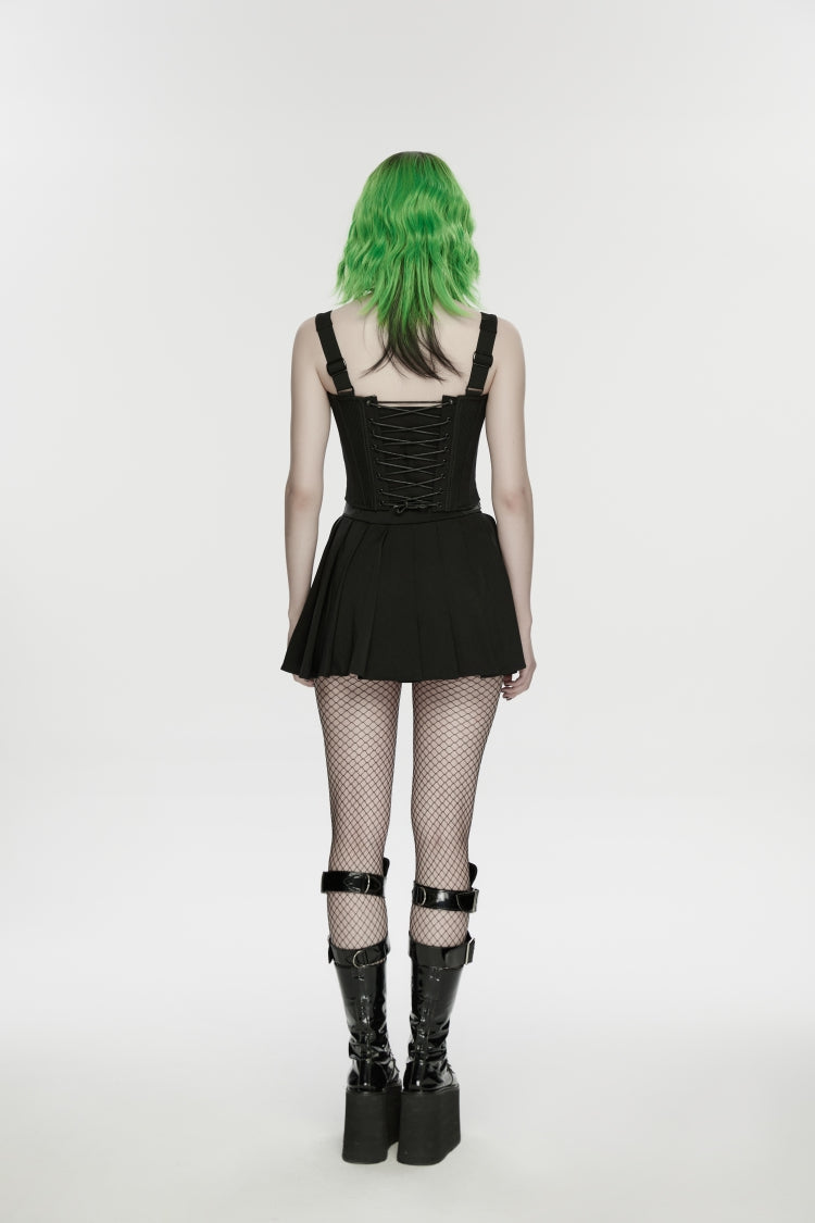 Black Lace-Up Slim Studded Zippered Eyelet Women's Punk Cool Corset - Product - 4