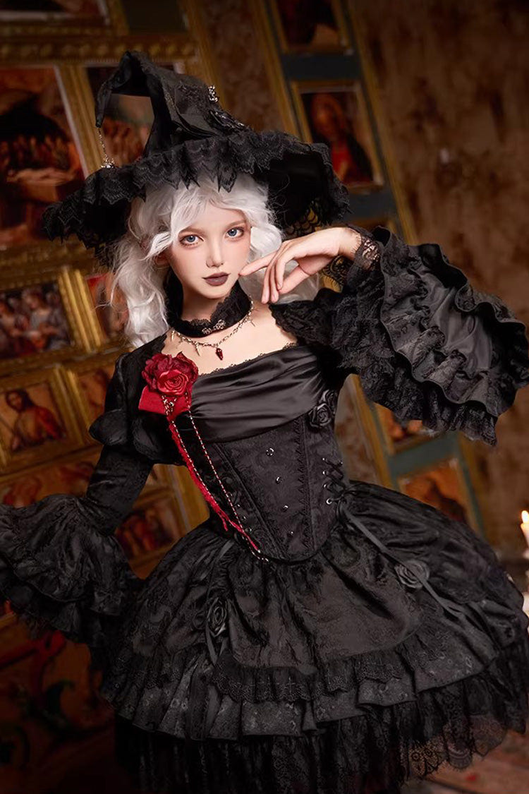 Black  [Letters & Poems · Twilight] Multi-Layered Jacquard Ruffled Witch Gothic Lolita Skirt 2 Versions - Product - 12