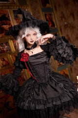 Black  [Letters & Poems · Twilight] Multi-Layered Jacquard Ruffled Witch Gothic Lolita Skirt 2 Versions - Product - 12