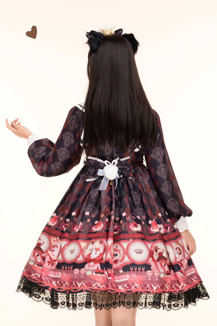Black [Afternoon Fantasia] Long Sleeves Print Ruffle Bowknot Sweet Lolita Jsk Dress - Product - 3