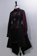 Red Lapel Collar Long Sleeves Embroidery Slim Gothic Vintage Prince Ouji Lolita Blouse - Product - 5
