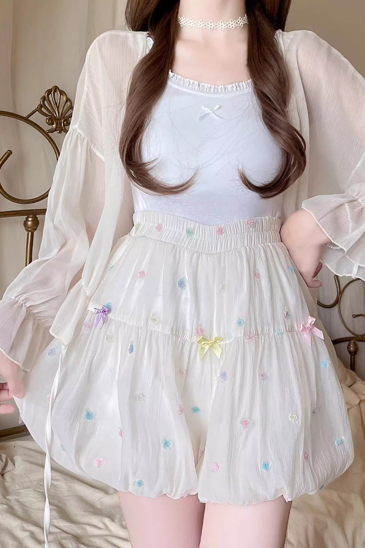 White Sugar Beans Bowknot Bud Sweet Lolita Leggings - Product - 5