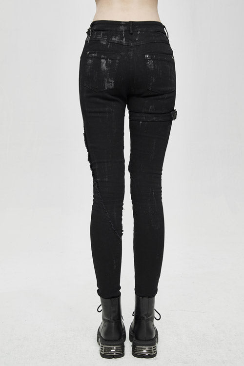 Black Punk Hand Painted Laced Up Legs Cool Womens Pants - Product - 7