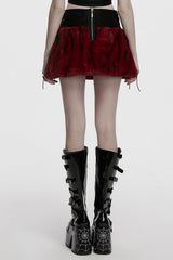 Black/Red Faux Fur Stitching Faux Leather Lace-Up Women's Punk Skirt - Product - 3