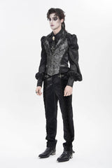 Black Lapel Collar Off Shoulder Halterneck Sleeveless Jacquard Lace Slim Color-Blocked Men's Gothic Palace Vest - Product - 3