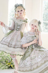 Green [Teacup Rabbit] Multi-Layered Print Ruffle Embroidery Bowknot Lace Asymmetric Sweet Elegant Lolita Jsk Dress - Product - 17