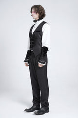 Black Sleeveless Floral Embroidery Stitching Velvet Men's Gothic Vest - Product - 8
